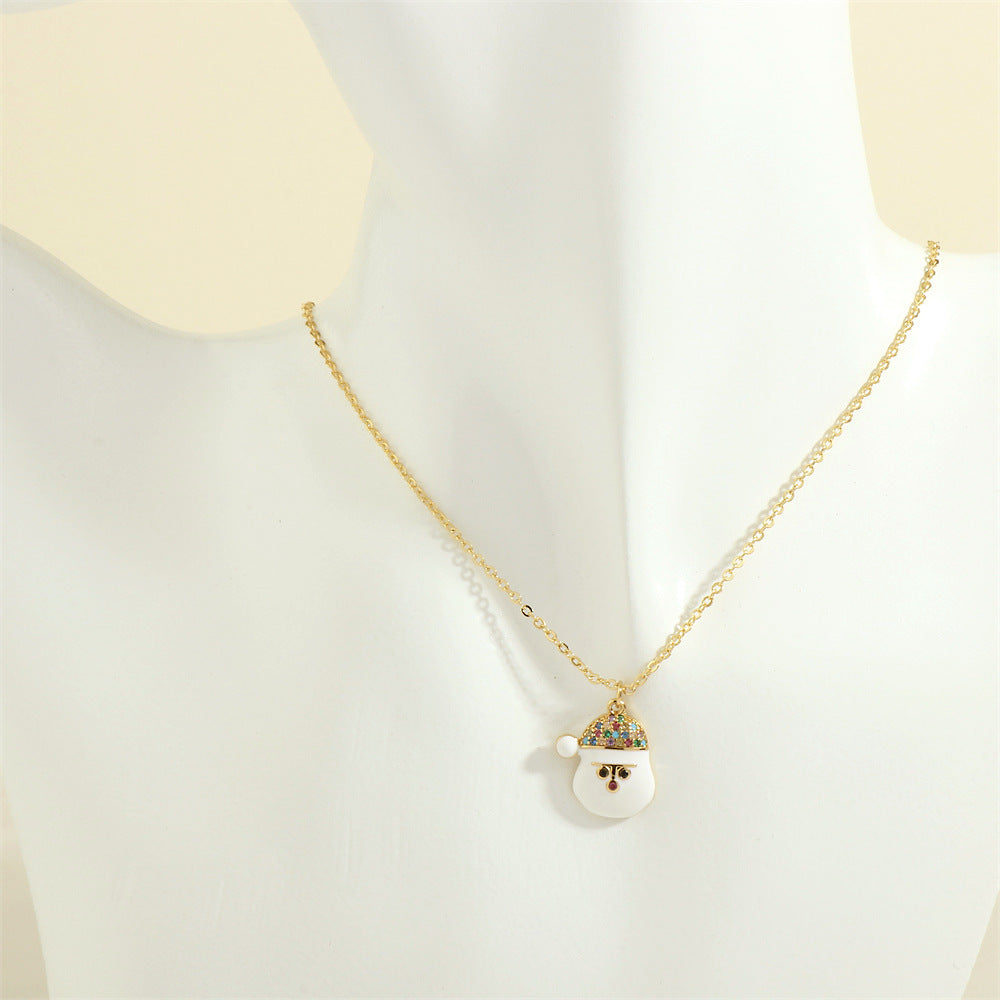 Gold enamel Christmas charm necklace with rhinestones
