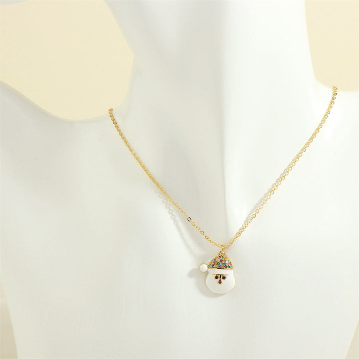 Gold enamel Christmas charm necklace with rhinestones