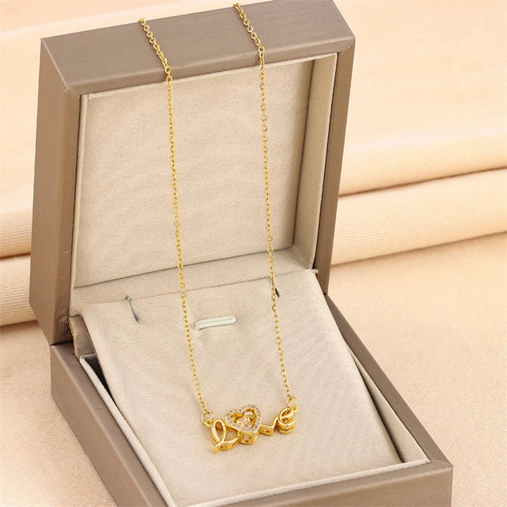 Gold Titanium Steel Love Necklace, Dainty Clavicle Chain