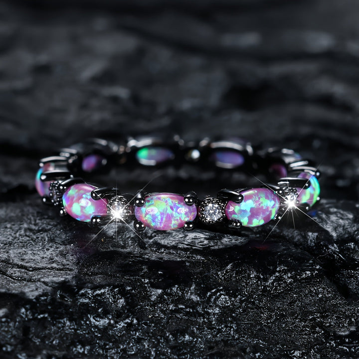 Black Pink Opal Eternity Ring