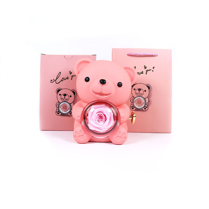 Red teddy bear rose jewelry gift box