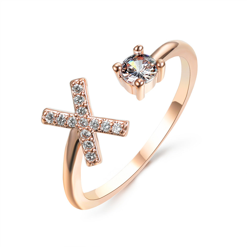 Adjustable Initial Ring with Zircon Letter, A to Z