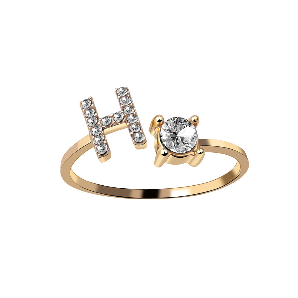 Adjustable Initial Ring with Zircon Letter, A to Z