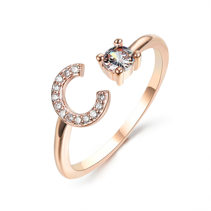 Adjustable Initial Ring with Zircon Letter, A to Z