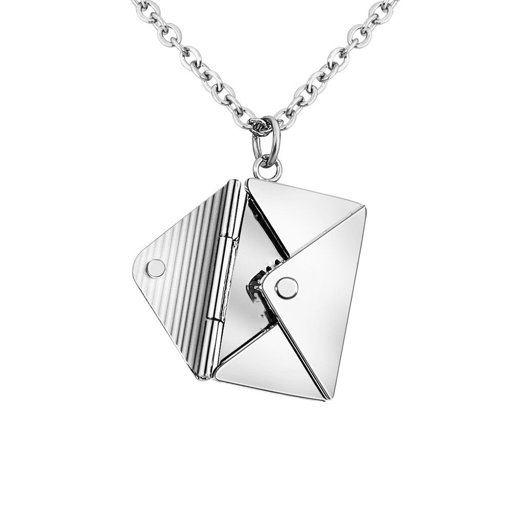 Silver envelope locket necklace with letter card