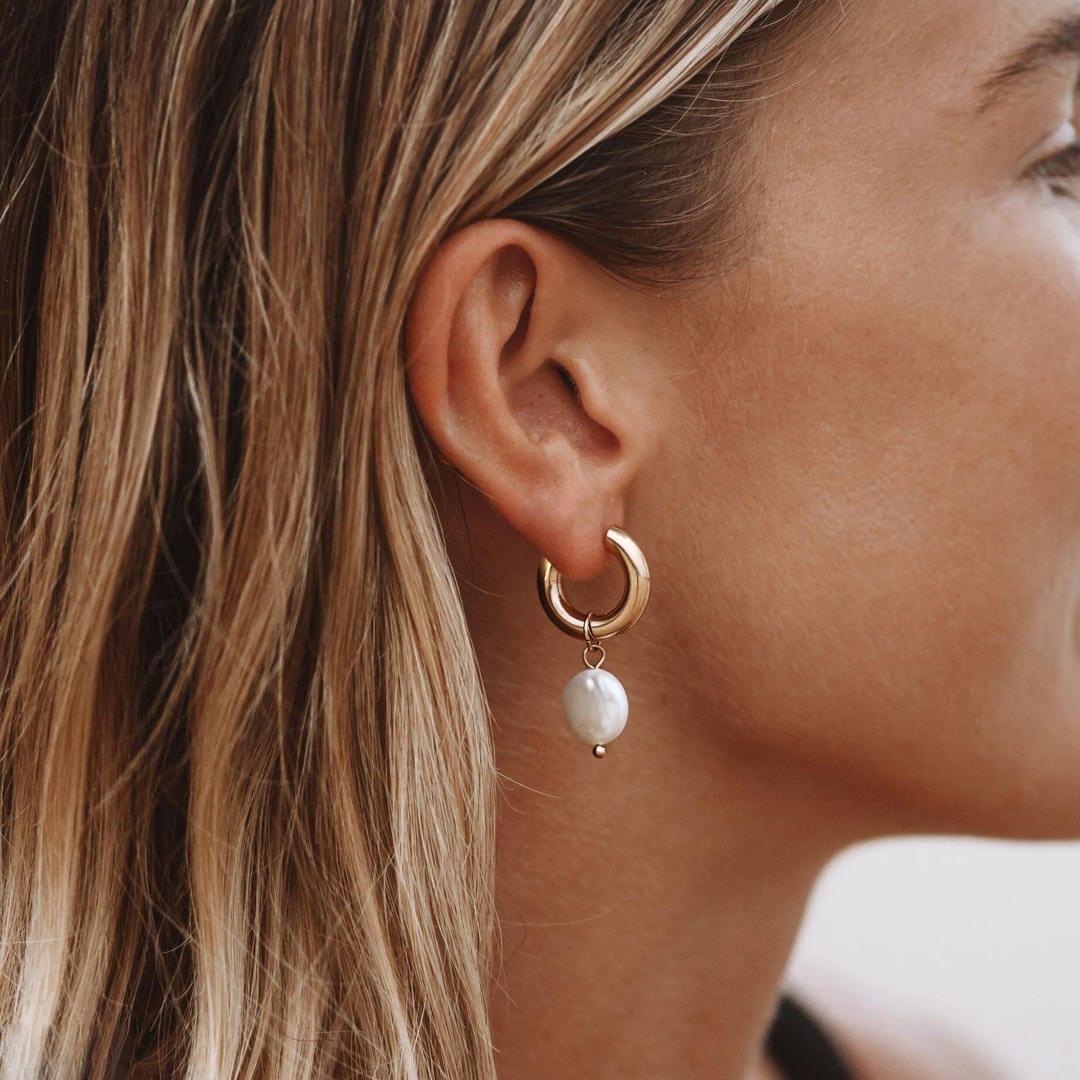 Modern Pearl Hoop Earrings