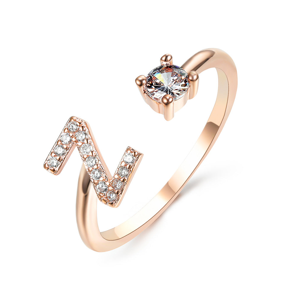 Adjustable Initial Ring with Zircon Letter, A to Z