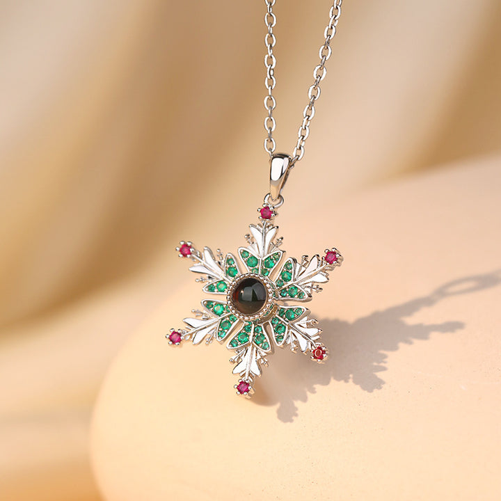 Zircon snowflake projection necklace for Christmas