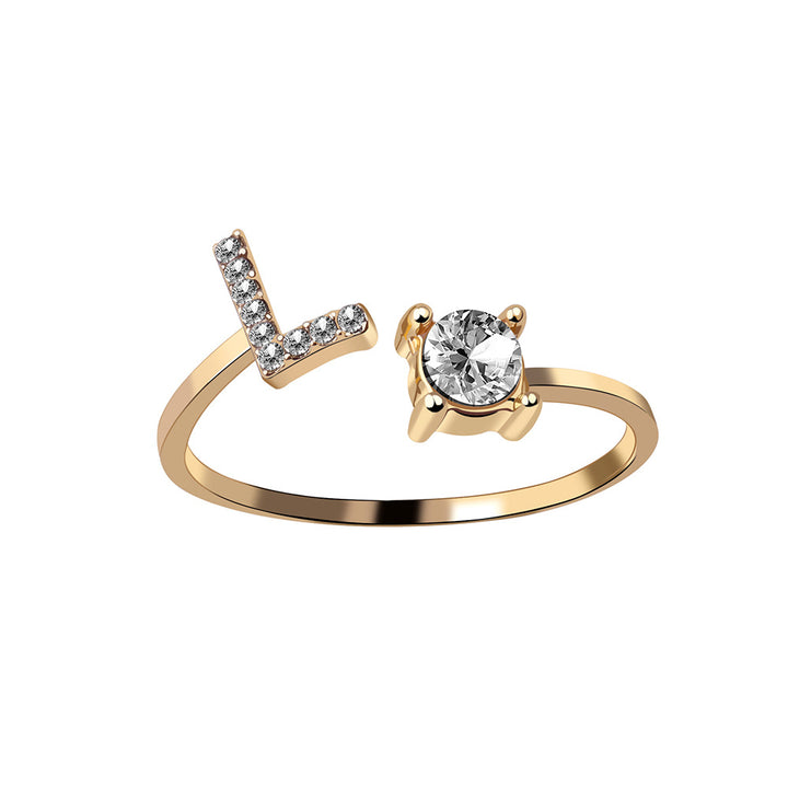 Adjustable Initial Ring with Zircon Letter, A to Z