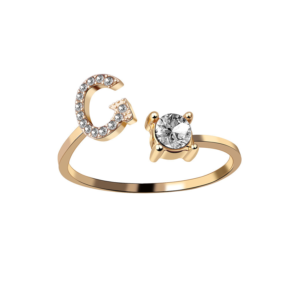 Adjustable Initial Ring with Zircon Letter, A to Z