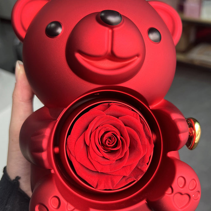 Red teddy bear rose jewelry gift box