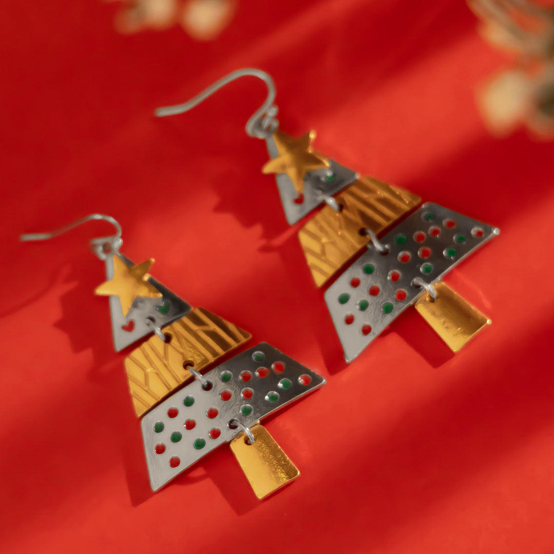 Christmas tree enamel pendant necklace on black cord