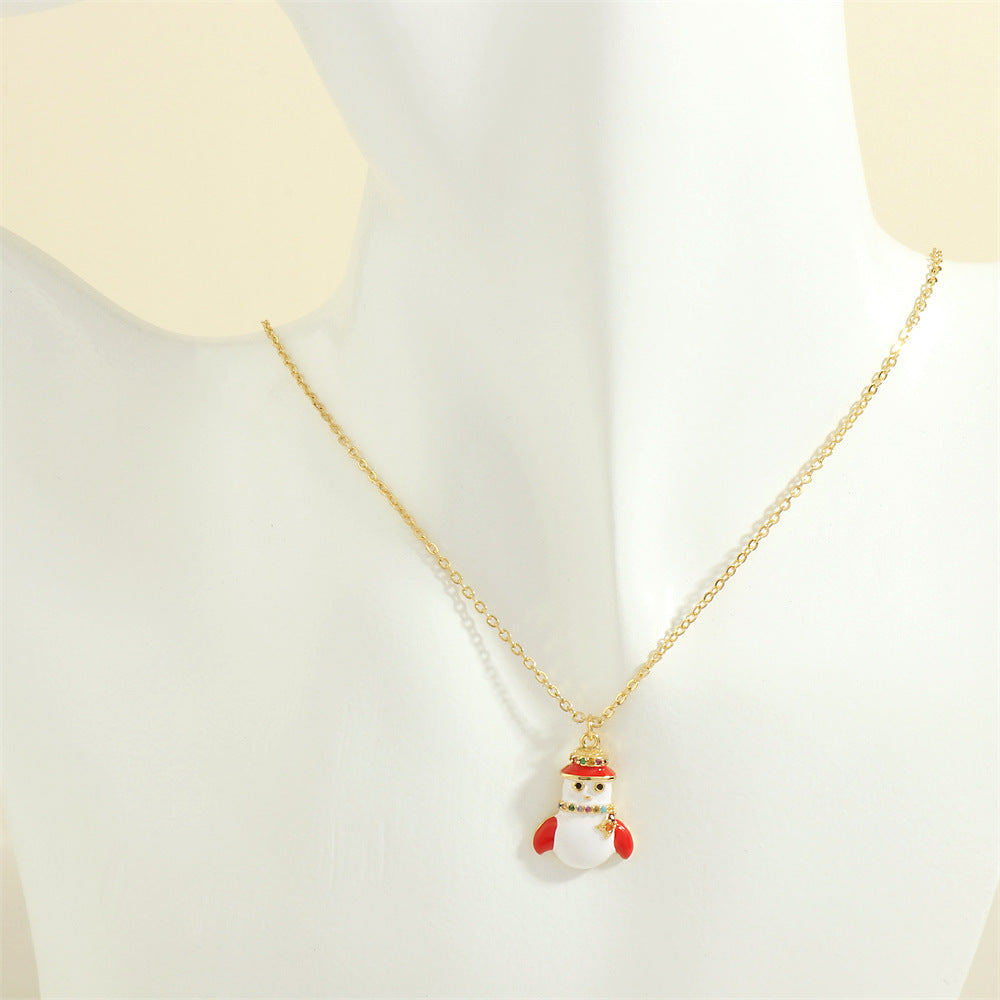 Gold enamel Christmas charm necklace with rhinestones