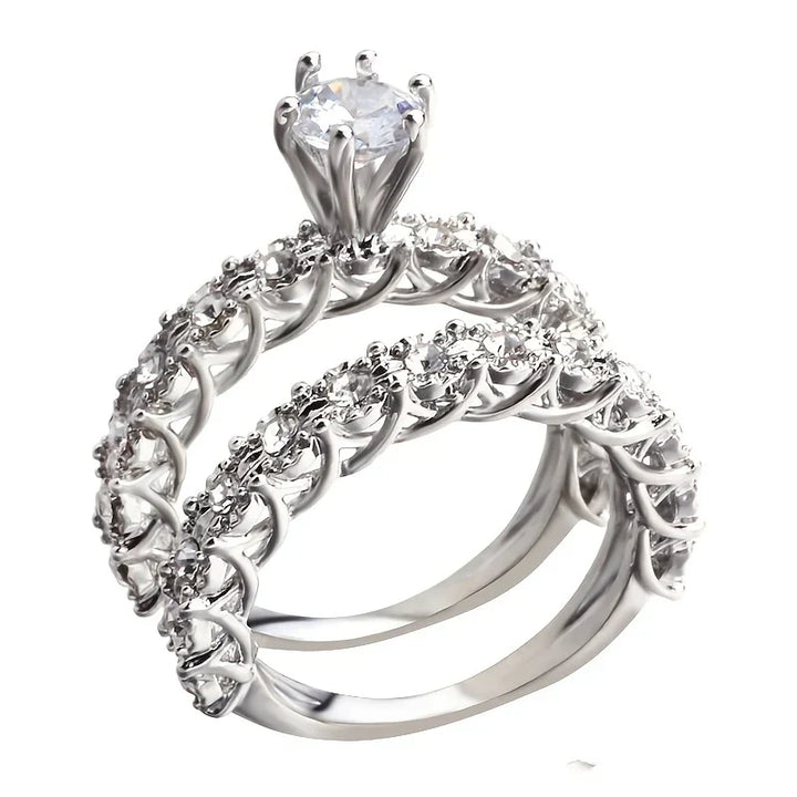 Floral Halo Crystals Ring Set