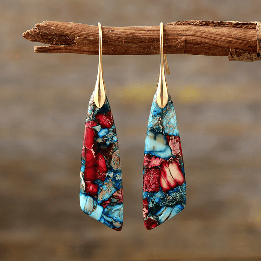 Vintage Silver and Gold colorful Stone Earrings