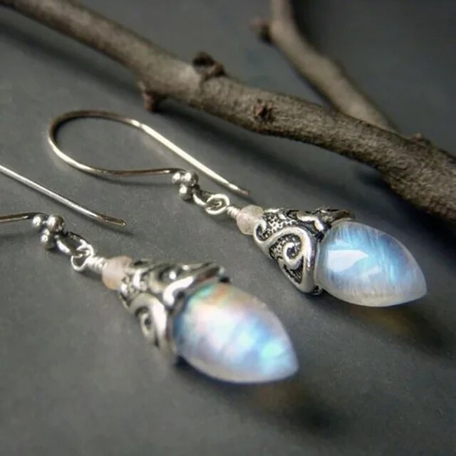 Antique Style Moonstone Foliage Earrings