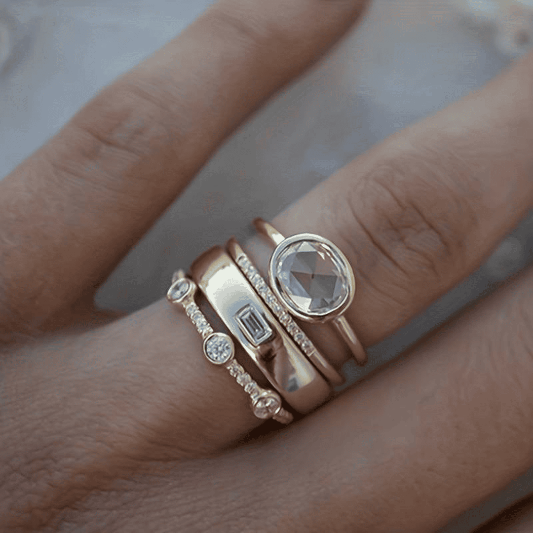 Gold &amp; Zirconia Ring Set