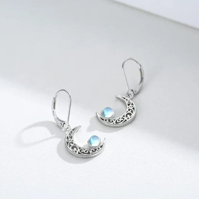 Celestial Silver Moonstone Crescent Earrings