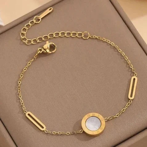 Minimalist Gold Shell Inlay Bracelet