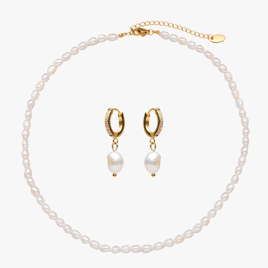 Elegant Pearl Choker and Hoop Earring Set