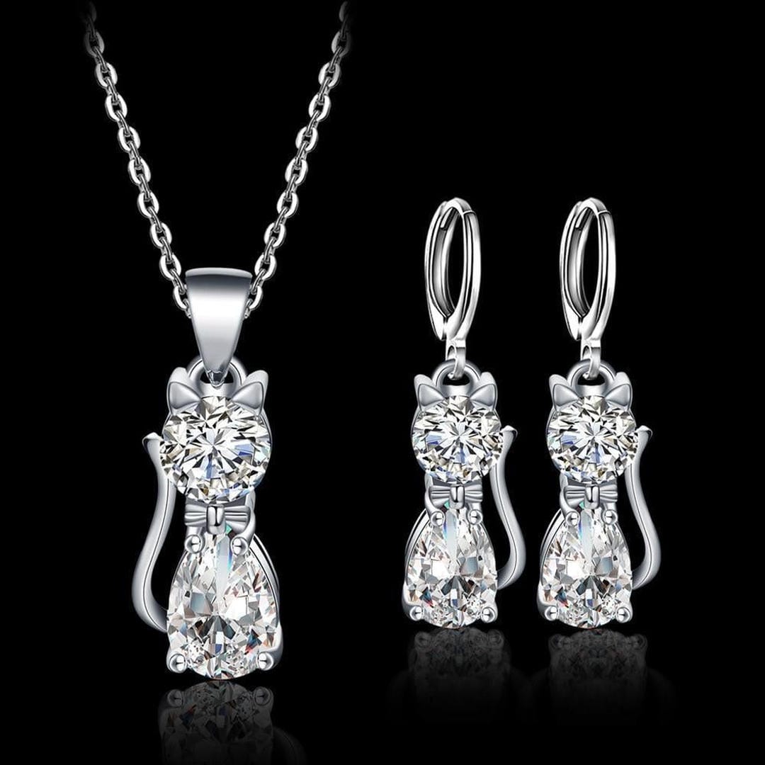 Cats Sterling Silver White Zirconium Set